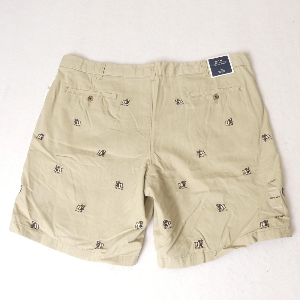 Club Room Shorts Mens 42 Khaki‎ Sand Bulldog Embroidered Flat Front Classic New - Picture 8 of 8